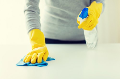 Careful cleaning of lined curtains in a residential room